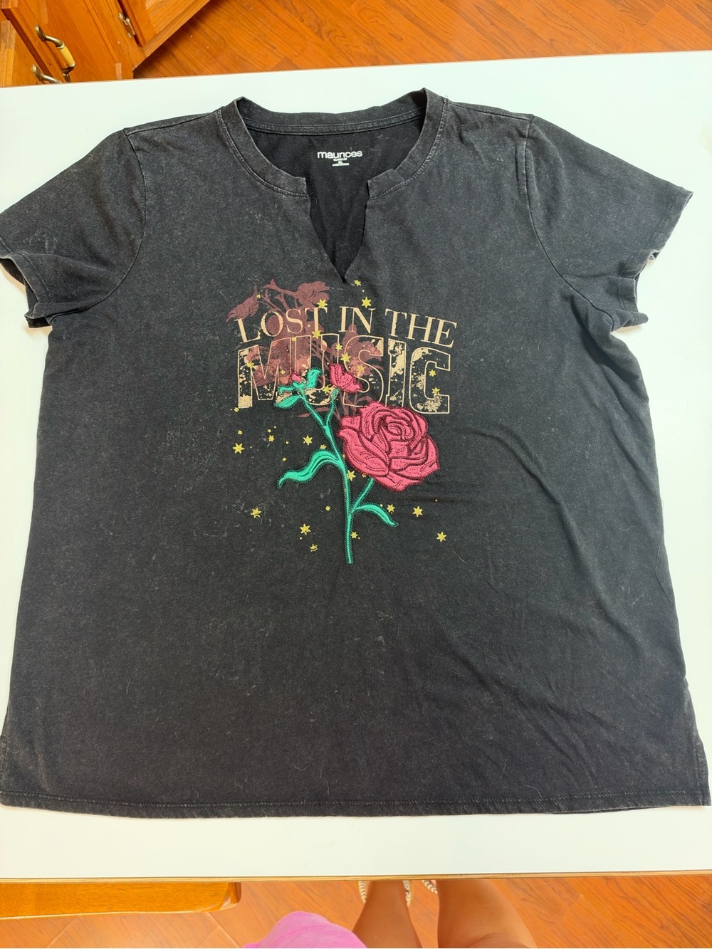 Maurice’s Lost in the Music Black Graphic Tee with Rose